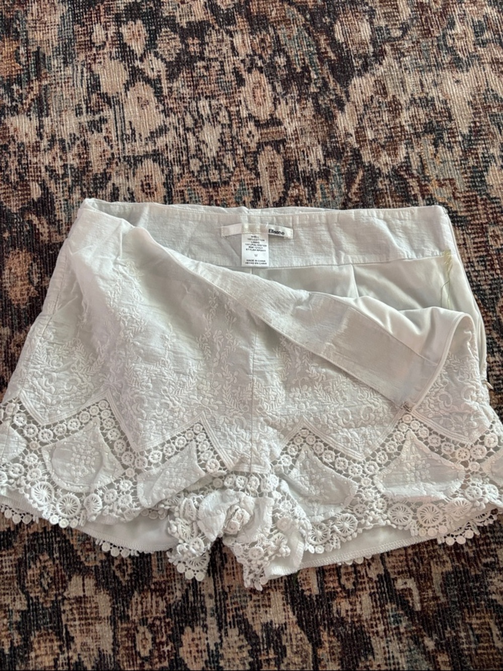 Ellison White Cotton Embroidered Shorts